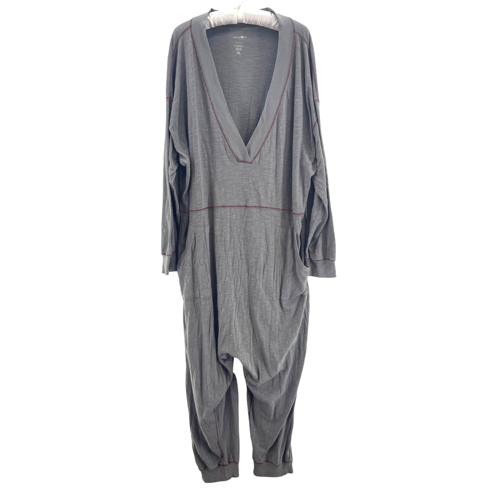 Natural Life Jumpsuit Womens XL Gray Slub Knit Cozy Loungewear Harem Oversized